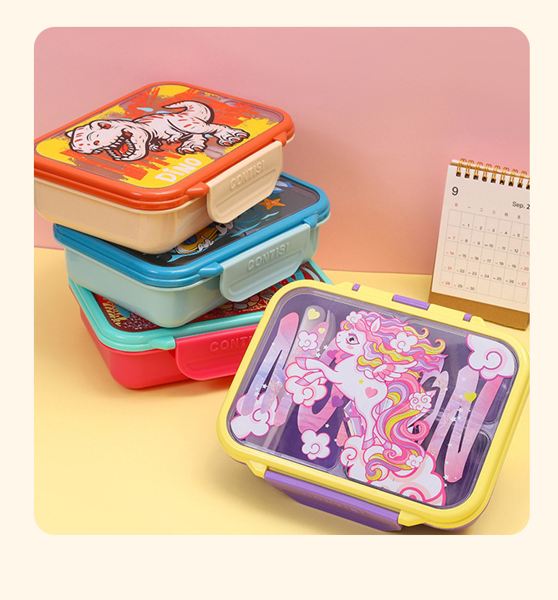 跨境新款食品级塑料饭盒儿童卡通可爱午餐盒学生分格密封便当盒详情10