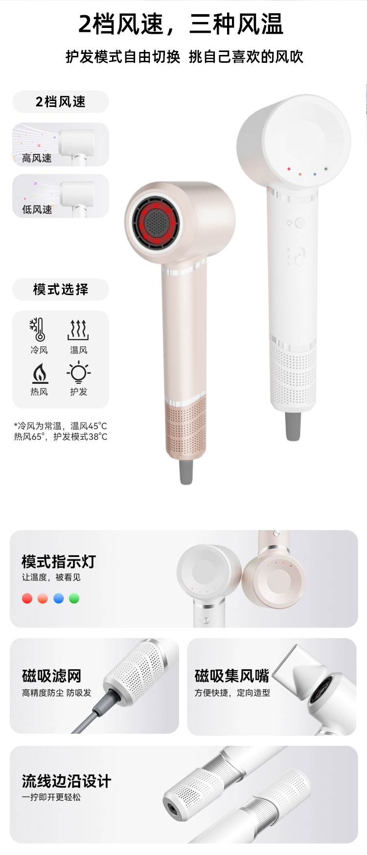 跨境负离子恒温吹风筒无叶大功率家用电器高速吹风机发廊专用速干详情12