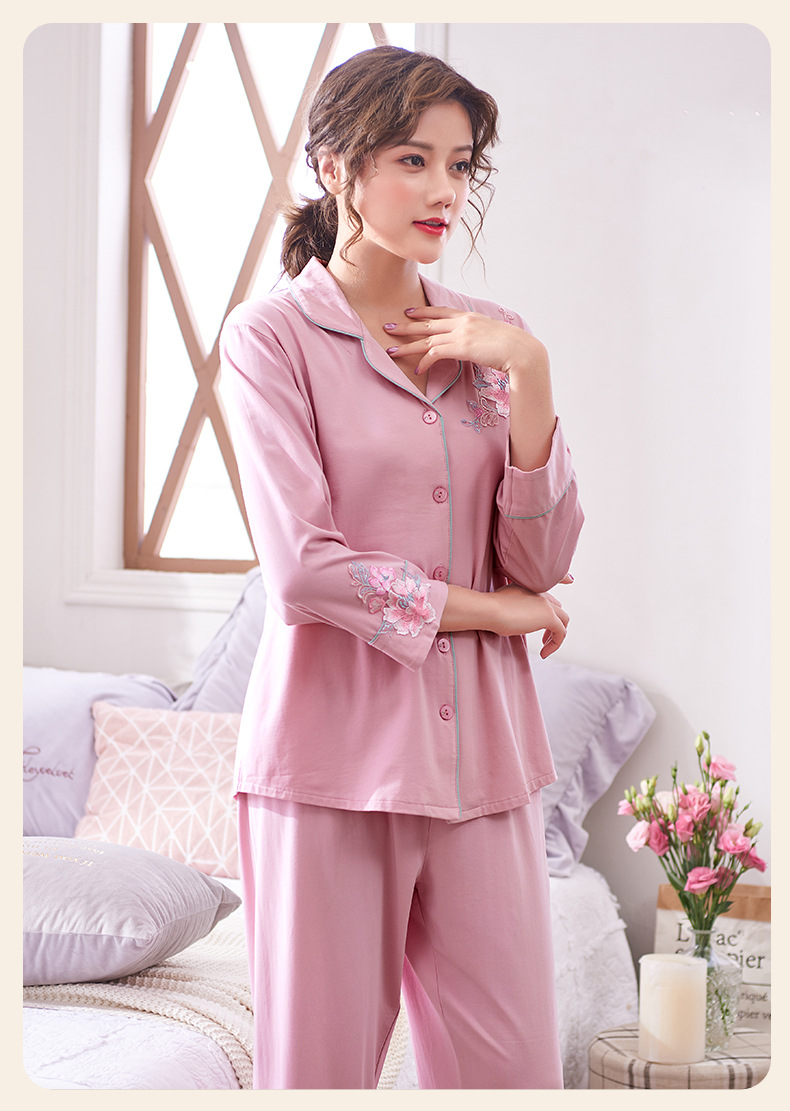 睡衣女士春秋款拉架爽棉长袖家居服秋纯棉中年妈妈可外穿大码套装详情14