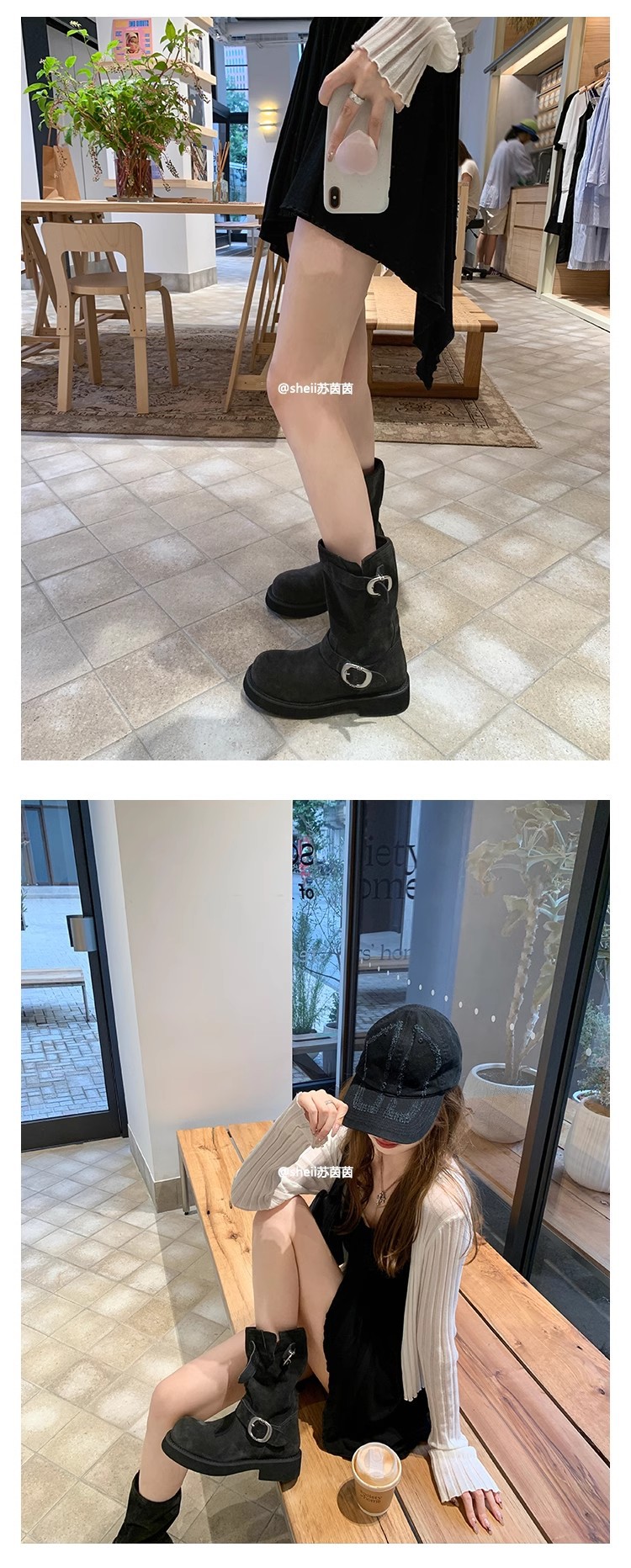 sheii苏茵茵同款！沙丘~超软糯厚底机车扣带短靴女马丁靴堆堆靴详情14