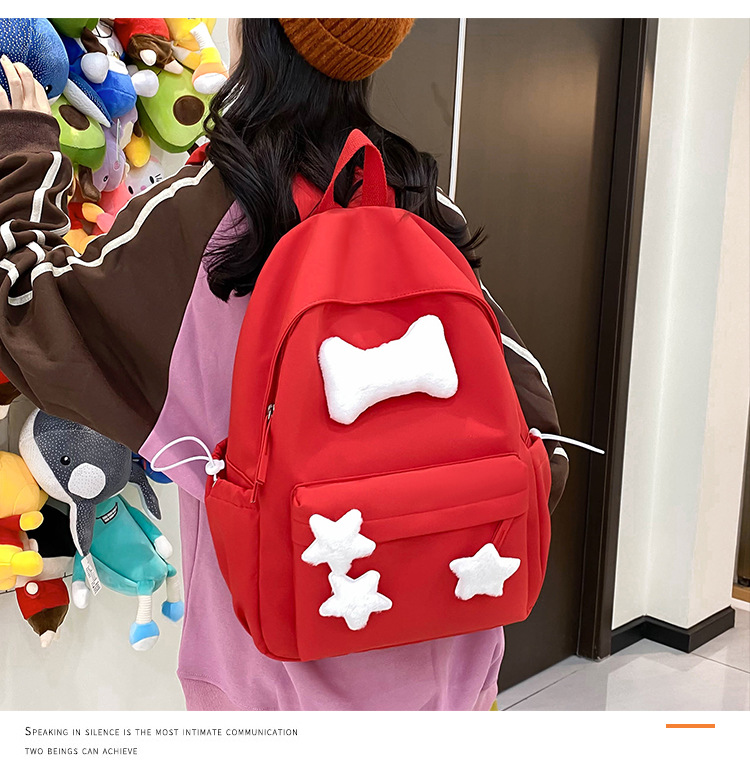 可爱少女小众自制五角星双肩包百搭大学生书包女休闲高中背包详情9