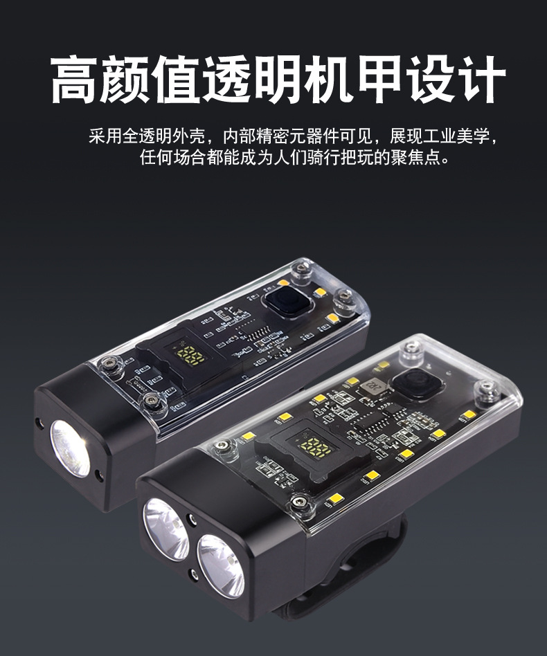 2024 New high-intensity bicycle light, outdoor mountain bike headlight, USB charging transparent cycling equipment, night riding light pic 4