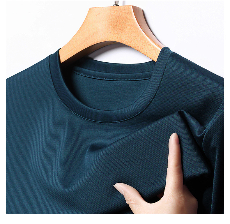 2024夏季新款桑蚕丝男士短袖纯色休闲中年薄款透气体恤男t恤批发详情16