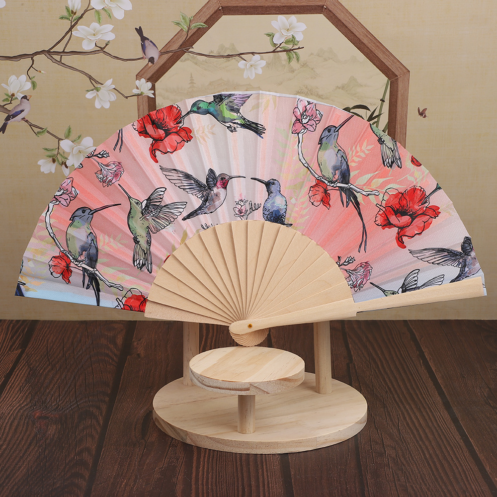 Folding fans, popular square dance fans, Chinese-style flower-and-bird fans, ancient-style folding fans, wooden frame fans in stock and in batch pic 7