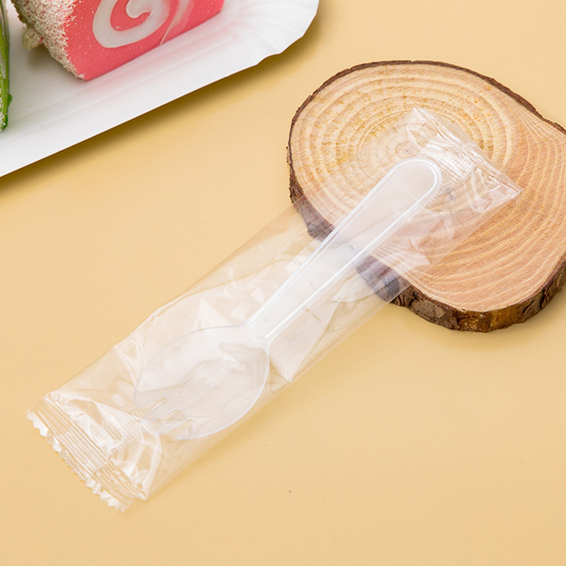 加厚一次性蛋糕叉子甜品勺子水果叉冰淇淋塑料磨砂叉勺独立包装详情4