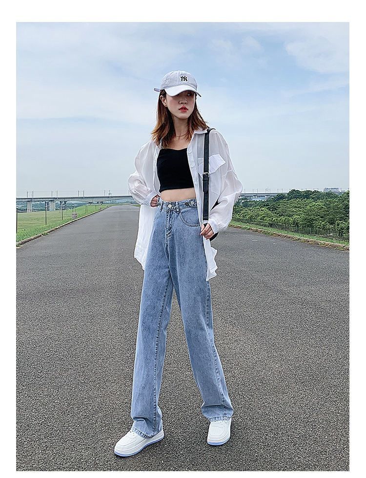 阔腿牛仔裤女网红高腰2025年春夏新款多扣可调直筒宽松垂感拖地裤详情11