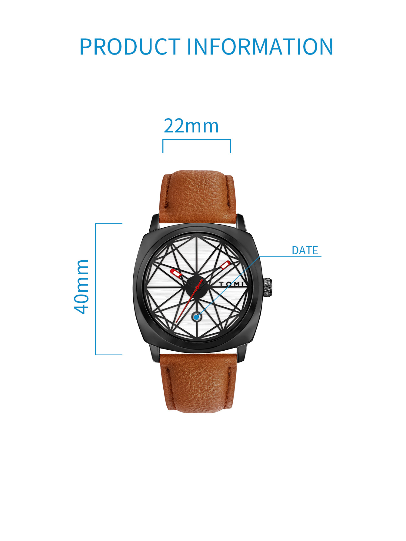 TOMI Temi complex square dial retro skeletonized design calendar watch, fashionable and simple quartz wristwatch for both men and women pic 14