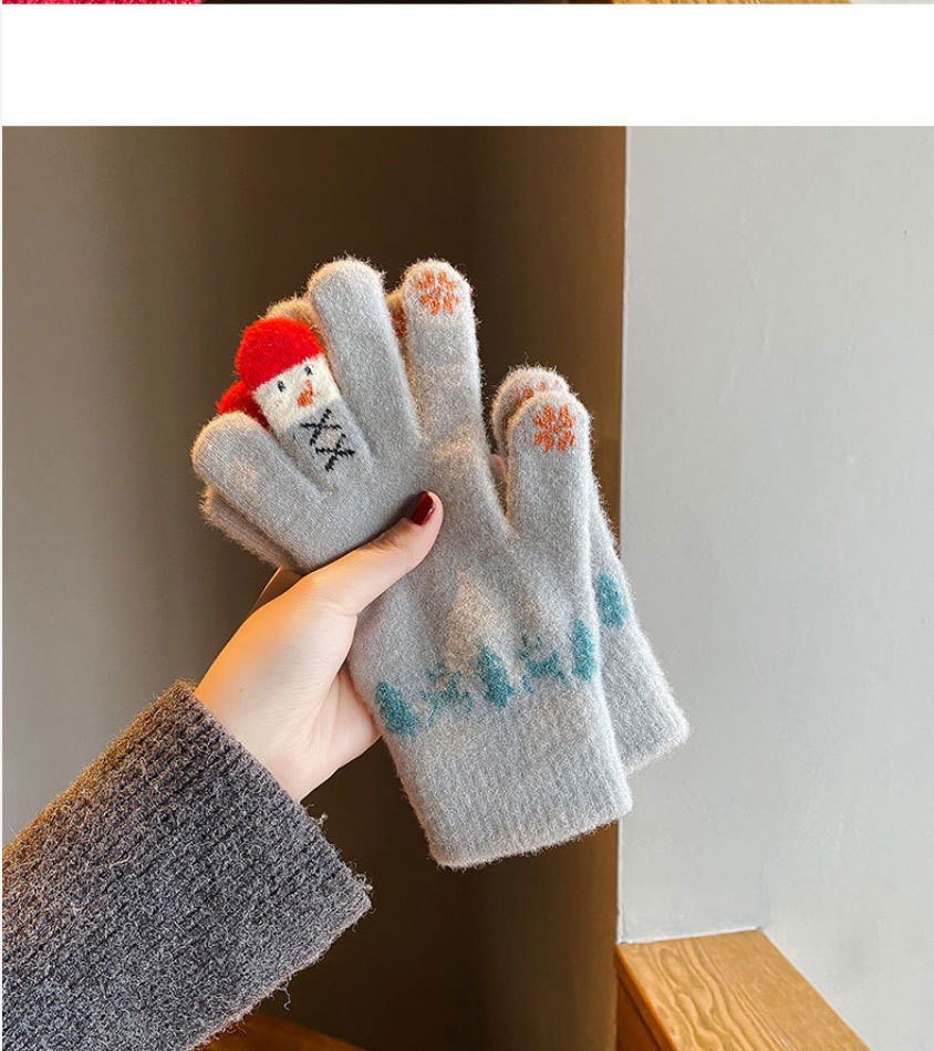 毛线手套女冬季可爱雪人针织可触屏加厚保暖骑行车五指冬天防寒棉详情15