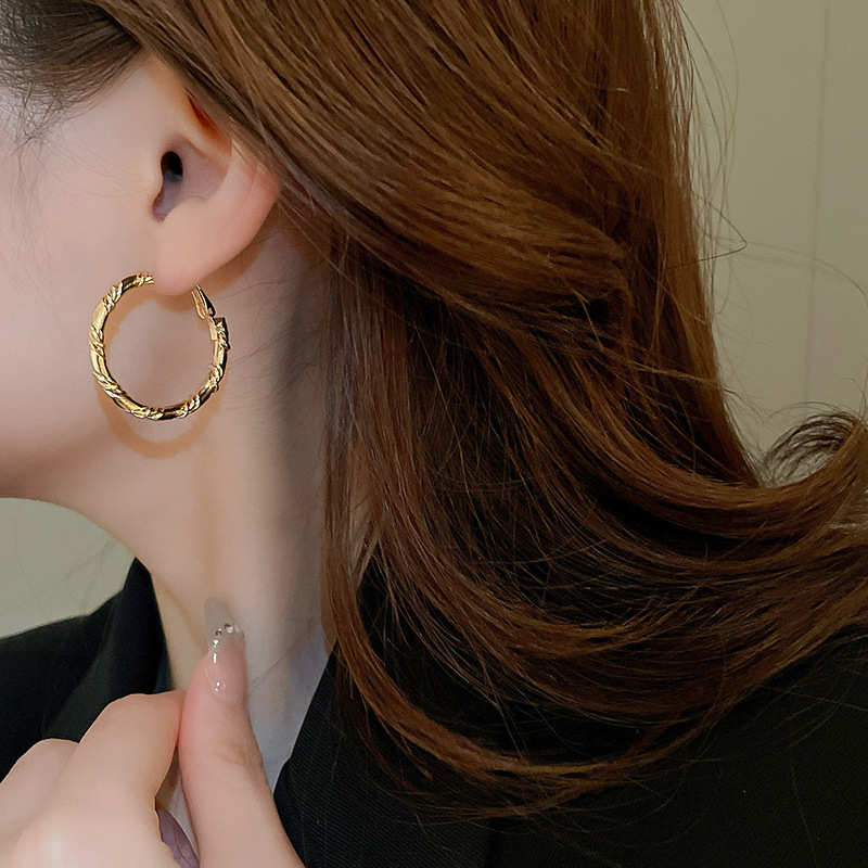 银针欧美冷淡风镶钻爱心圆圈耳圈小众简约夸张耳环百搭高级感耳饰详情8