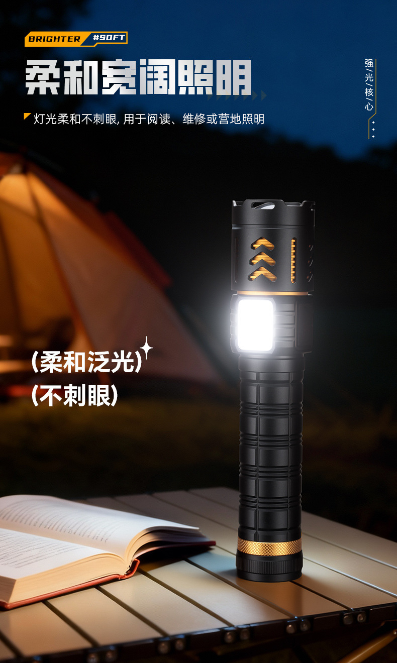 White laser flashlight, telescopic zoom, ultra-bright, long-lasting battery, electric display work light, strong light, outdoor lighting flashlight pic 11