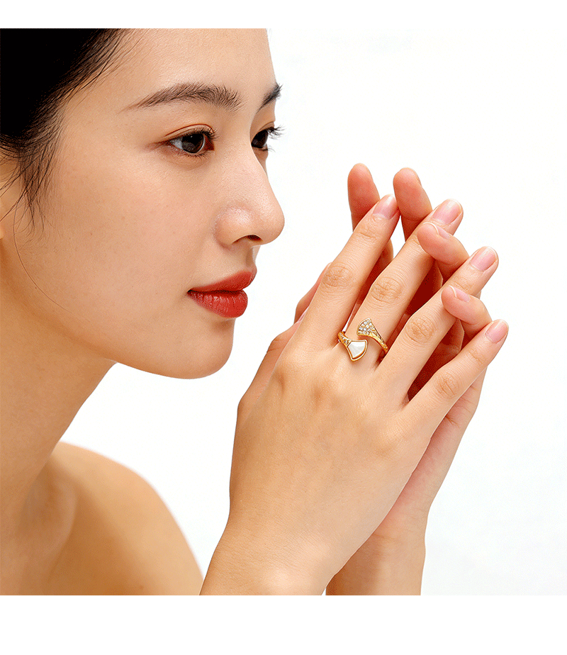 Hyacinth high-end fan-shaped shell ring for women, 2026 new trendy ring, fashionable, light luxury, elegant and high-end open ring pic 8