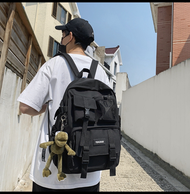 休闲百搭男女双肩包可爱挂件洋气潮流学生书包大容量工装风背包详情35