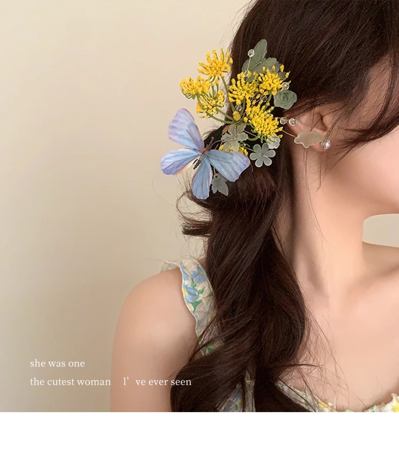 汉服发饰森系蝶恋花发夹汉服花枝配饰侧边夹头饰古风唐风古装发饰详情14