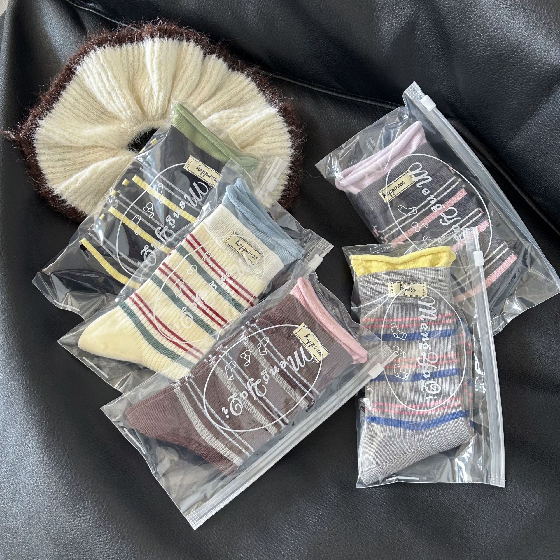 袜子女秋冬撞色布标彩色条纹卷边潮流堆堆袜春秋百搭纯棉中筒袜详情18