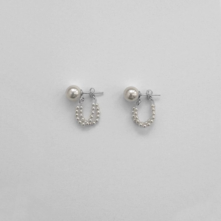 施家正圆珍珠耳钉链条小众时髦百搭气质通勤简约通体s925纯银耳饰详情8