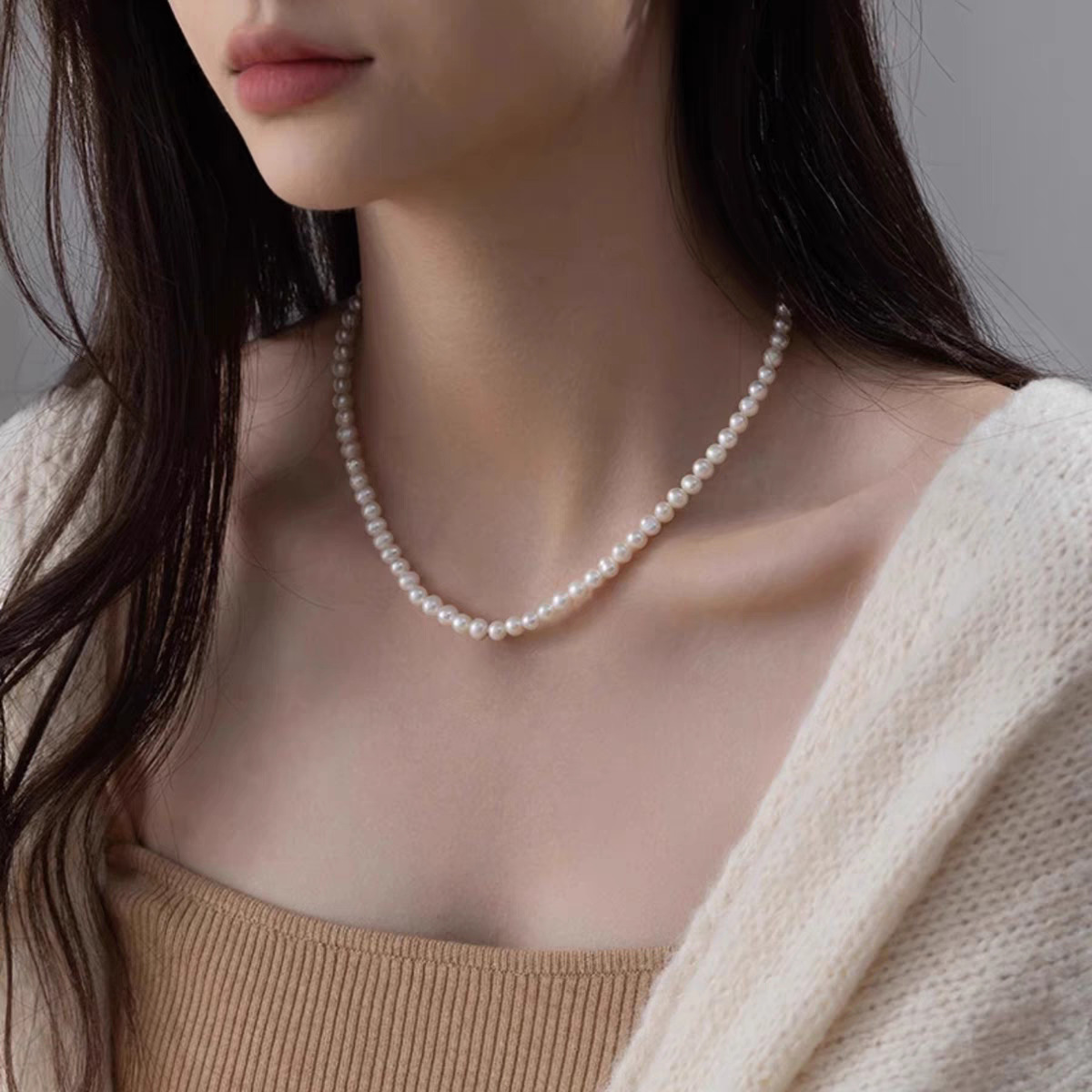 天然淡水baby小珍珠项链女925银近圆珠简约素链日常百搭锁骨链详情9