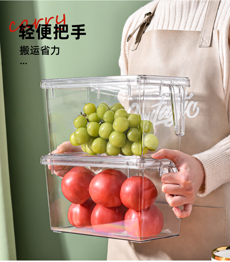 Refrigerator storage box with lid and handle, large-capacity fresh-keeping box for storing vegetables in the refrigerator, household kitchen organizing and storage box pic 7