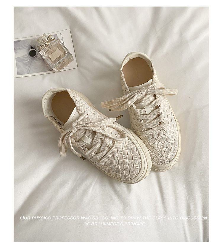 2024秋款！小众设计编织板鞋男女春秋透气休帆布鞋平底大码休闲鞋详情22