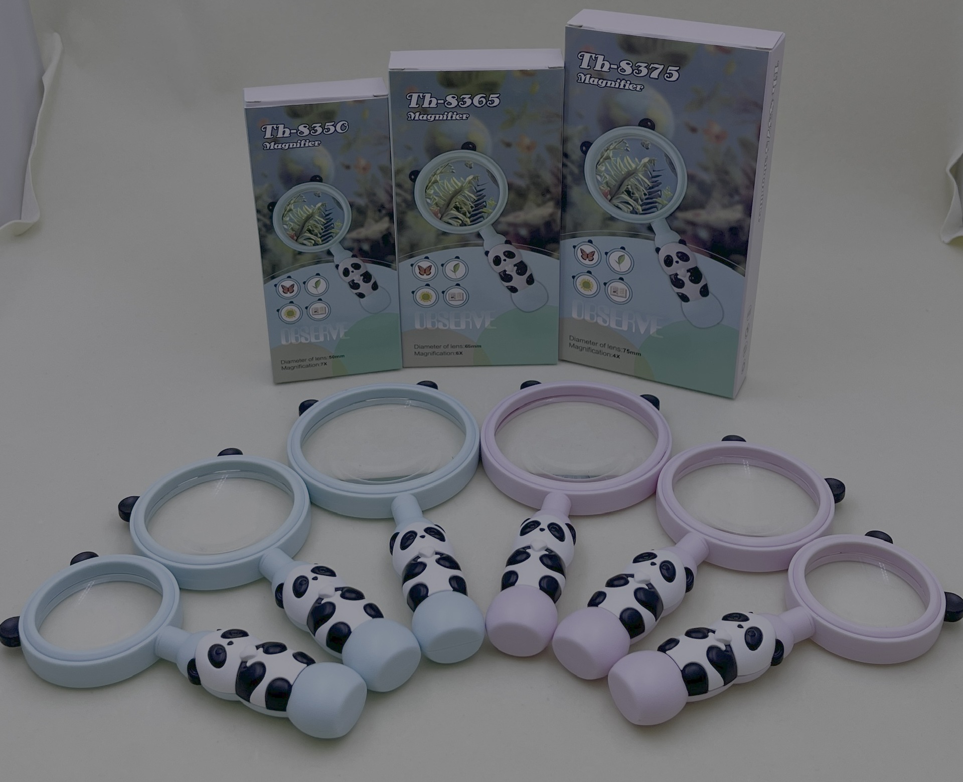 新款塑料卡通彩色8375熊猫图案放大镜学生教学礼品放大镜直径75MM详情16