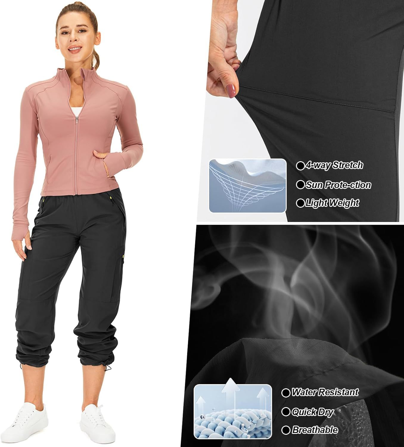 跨境亚马逊新款女士休闲运动舒适长裤拼接束脚松紧工装长裤详情37