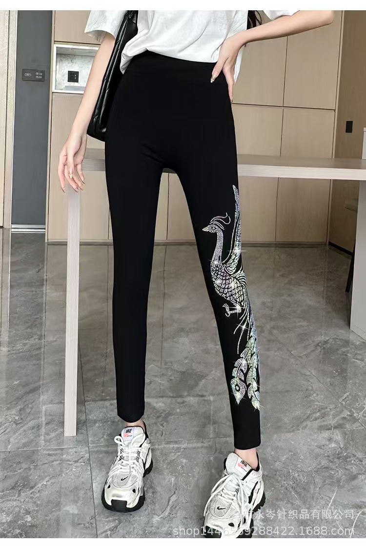 龙凤烫钻打底裤莫代尔高弹力裤高腰提臀运动健美裤铅笔裤秋冬加绒详情15