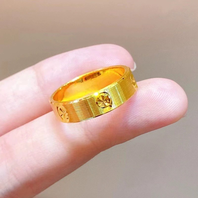 沙金饰品米字车花戒指小众钻纹螺丝纹拉丝仿真金设计感手饰批发详情7