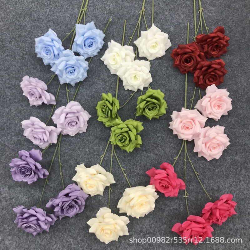 婚庆仿真3头钻石玫瑰花绢布家居软装摆件假花婚礼堂路引插花排束详情5