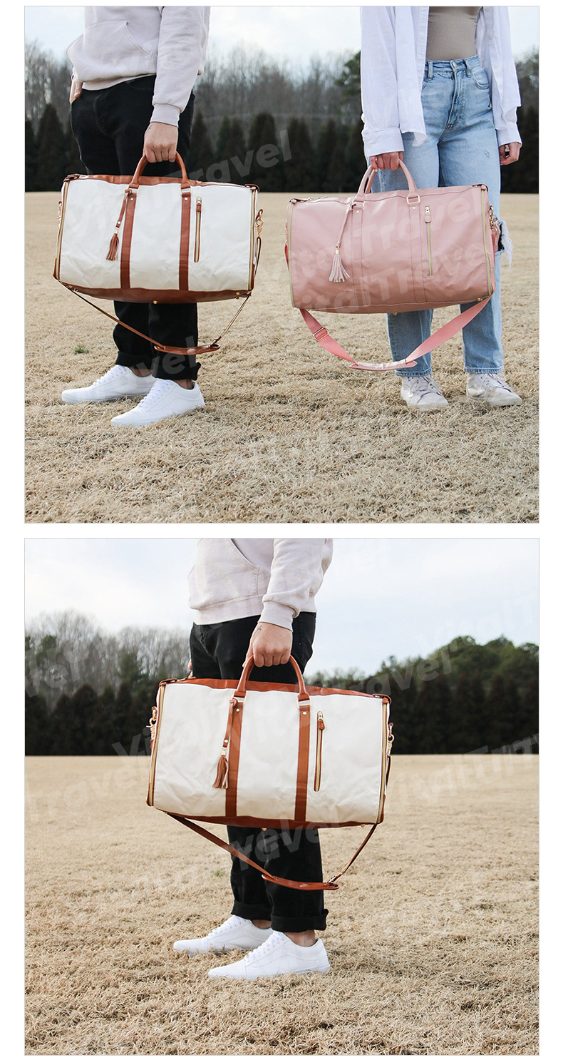 现货全黑色加厚PU面料可折叠旅行包随身服装行李袋可带上飞机便携详情14