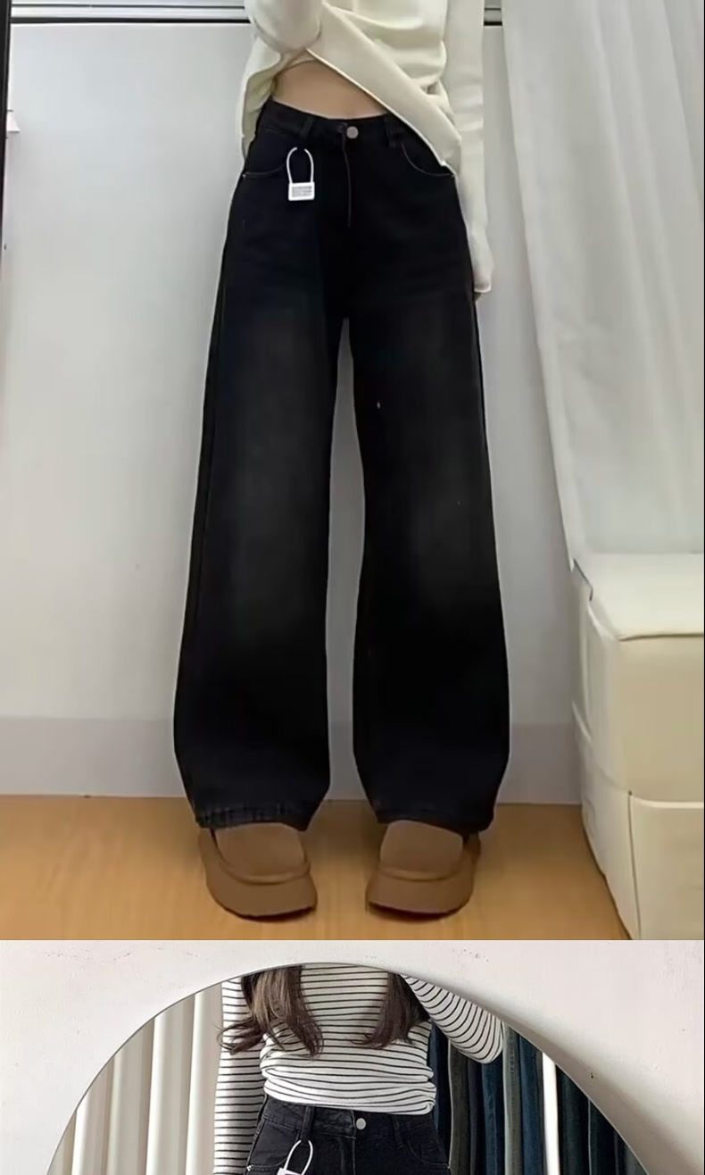 跨境牛仔裤美式阔腿牛仔裤女秋季2025新款毛边设计宽松拖地直筒裤详情1