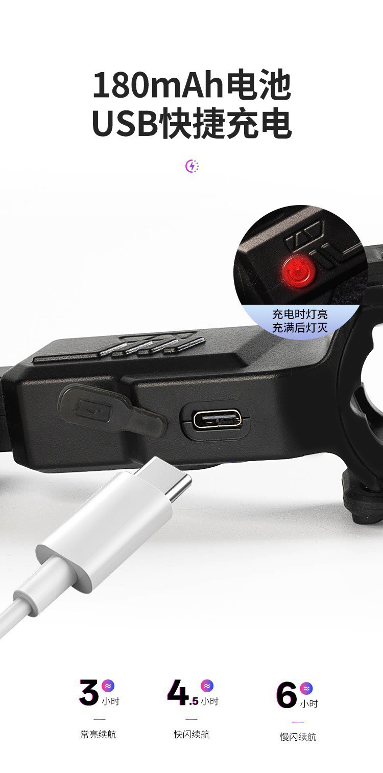 High-transparency glass taillights for bicycles, 360° visible safety USB warning lights, waterproof and long-lasting night riding equipment pic 7