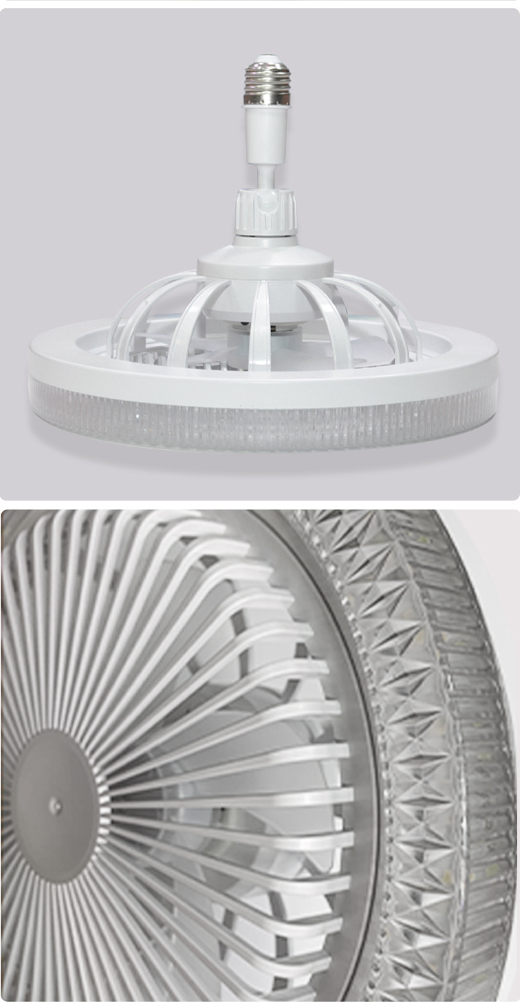 led fan light, crystal 360° oscillating E27 household three-color ceiling fan light, remote control adjustment, bedroom fan light pic 12