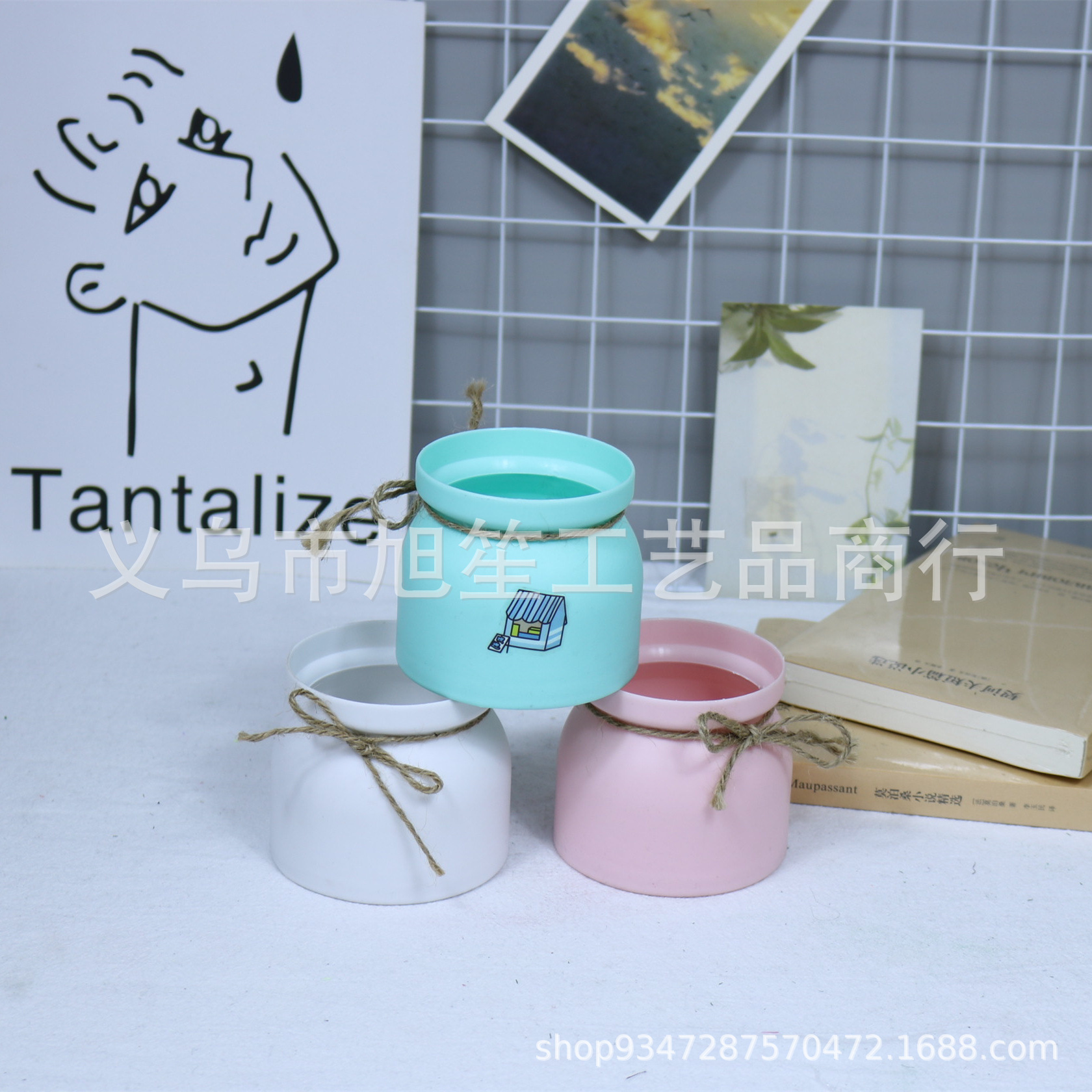 Direct sales and wholesale of macaron small flower POTS, simulated rose decorative lanyards, wedding hotel props and decorations from the manufacturer pic 2