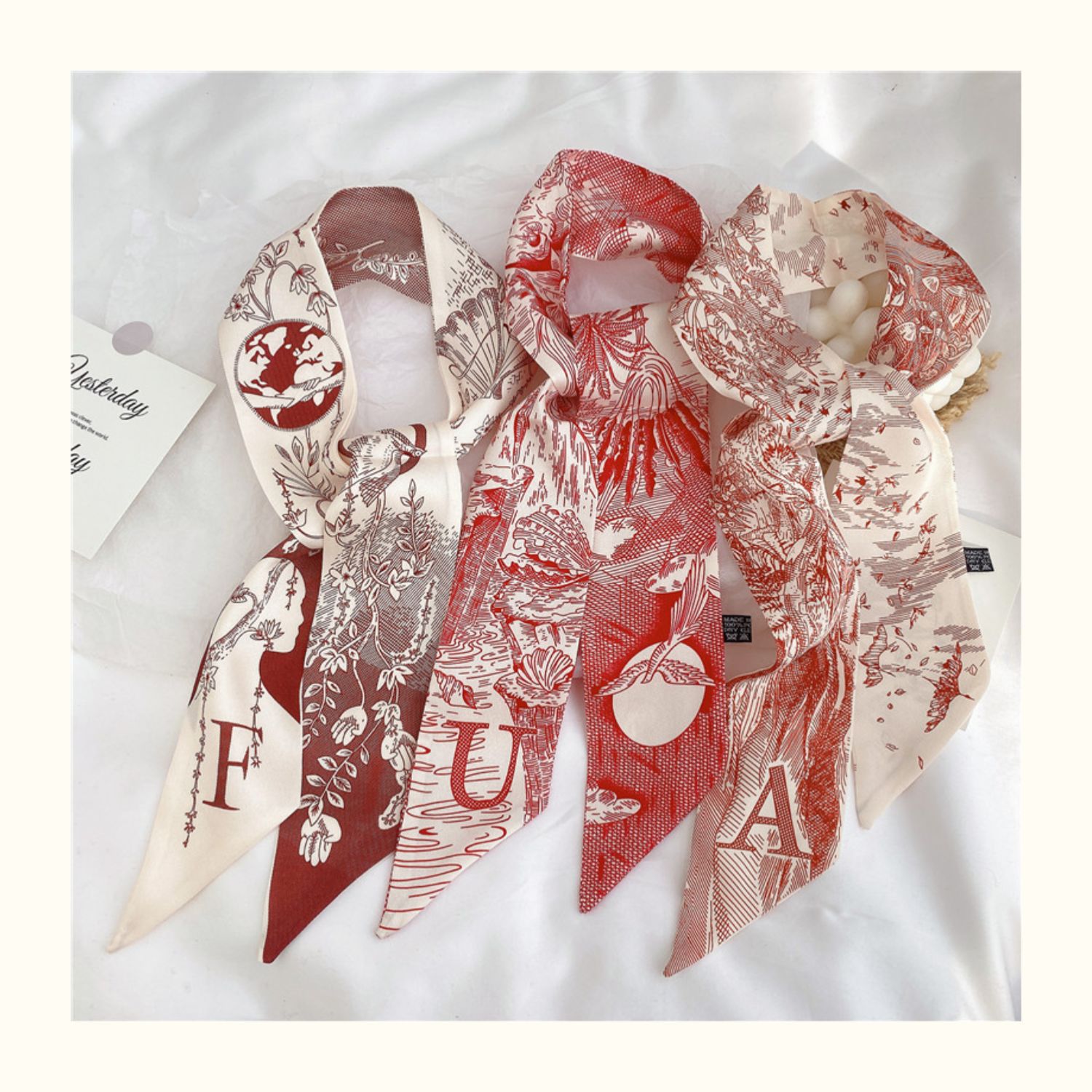 字母长条小丝巾绑发丝带高级感红色系领巾喜糖盒搭配结婚伴手礼详情30