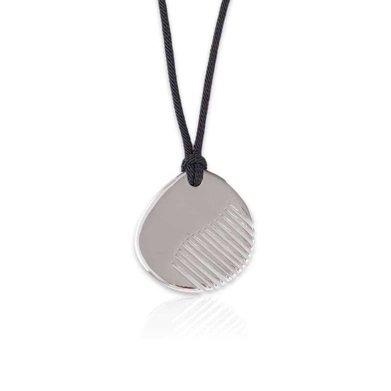 向日葵欧尼同款银色梳子吊坠项链小众设计迷你圆形秋冬长款毛衣链详情9