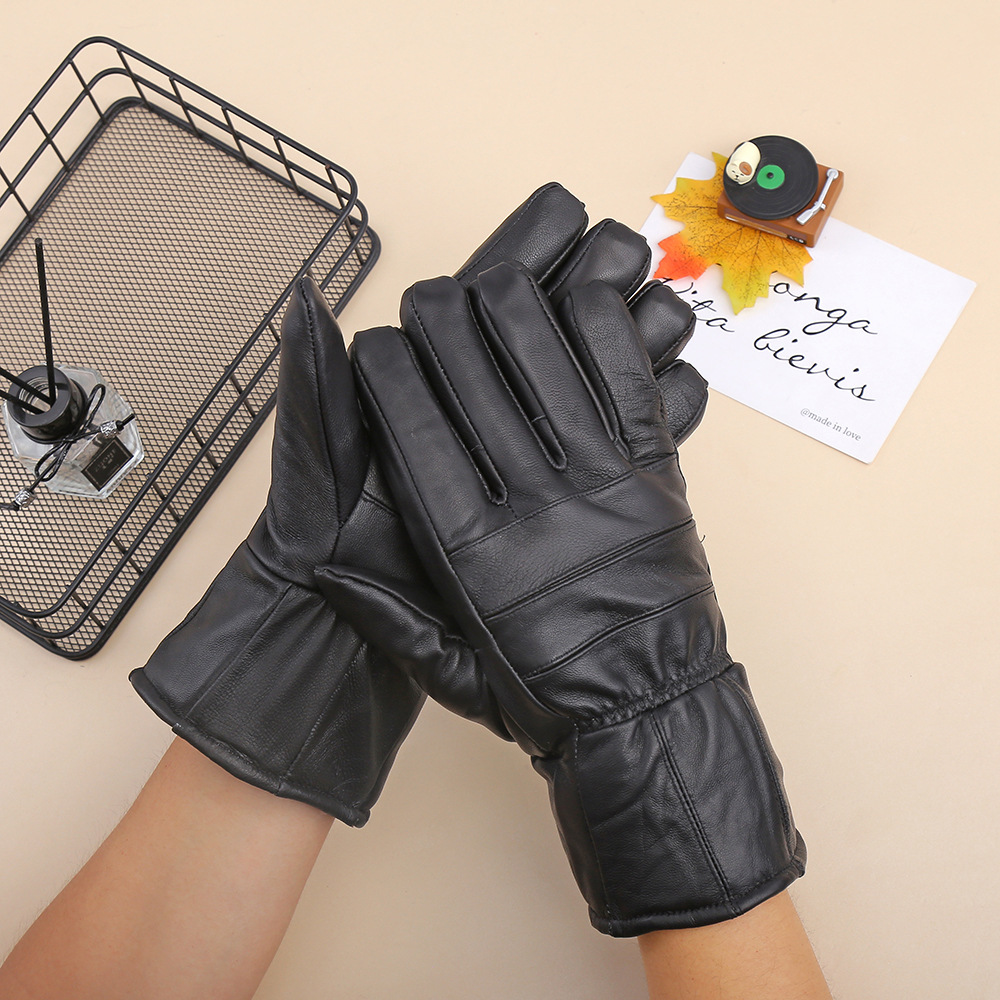 Wholesale of cross-border genuine dog hair thickened leather gloves, fashionable black cold-proof and warm leather gloves, and cycling gloves pic 7