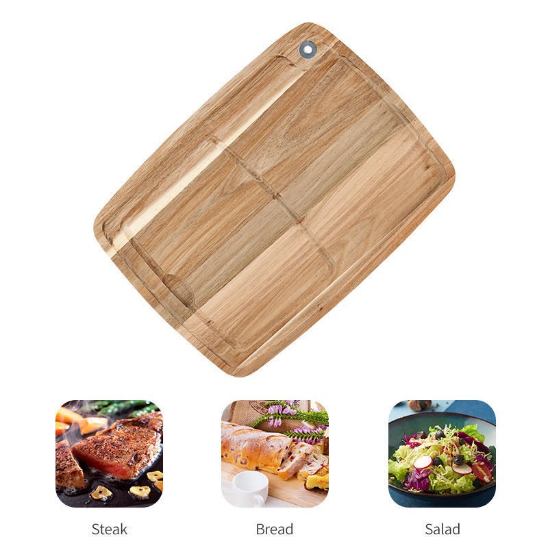 Cross-border acacia wood dinner plate, home kitchen steak and bread dinner plate with juice trough, wooden steak board pic 5