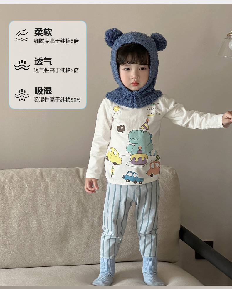 2025绿博尔现货批发a类卡通亲肤莱卡棉儿童家居服秋衣秋裤套装详情5