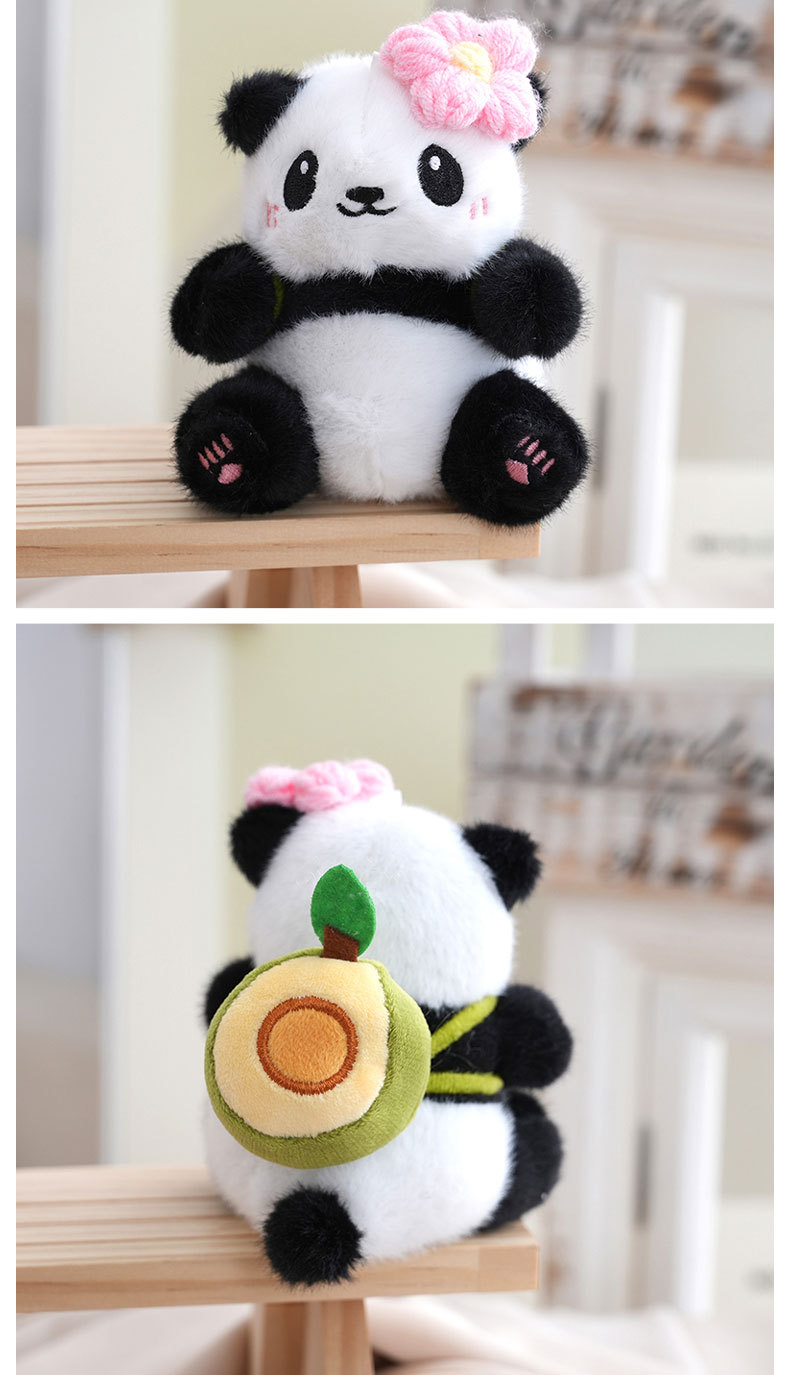 Cute little panda plush toy backpack, souvenir, internet-famous cultural and creative fruit series bag, keychain, small pendant pic 7