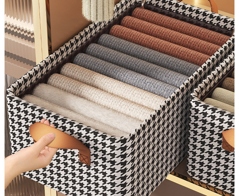 Thousand-bird grid clothes and trousers storage box, household foldable bedroom wardrobe organization and storage box, covered storage basket pic 9