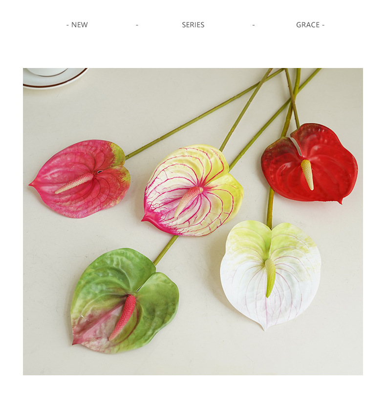 红掌花家居绿植盆栽装饰单支仿真植物插花材料配件3D打印手感仿真枝叶办公文化园艺装饰详情15