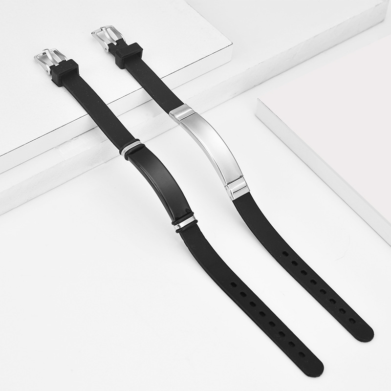 Cross-border best-selling fashionable student titanium steel bracelets, couple engraved birthday gifts, silicone stainless steel bracelets wholesale pic 1