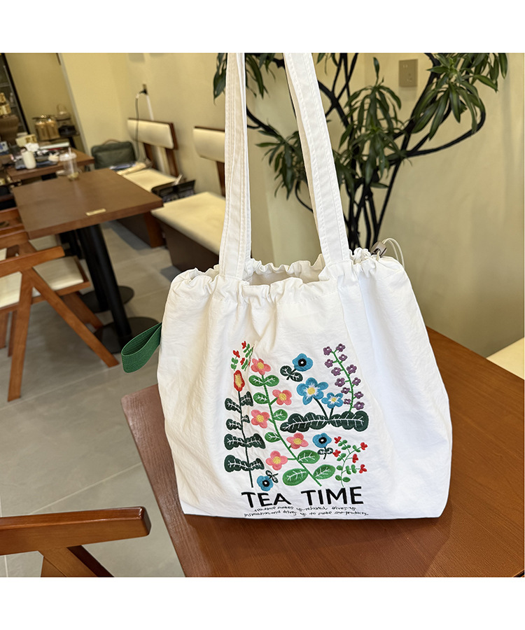 跨境外贸鲜花植物气质印花帆布包原宿单肩包学生时尚手提袋现货详情7