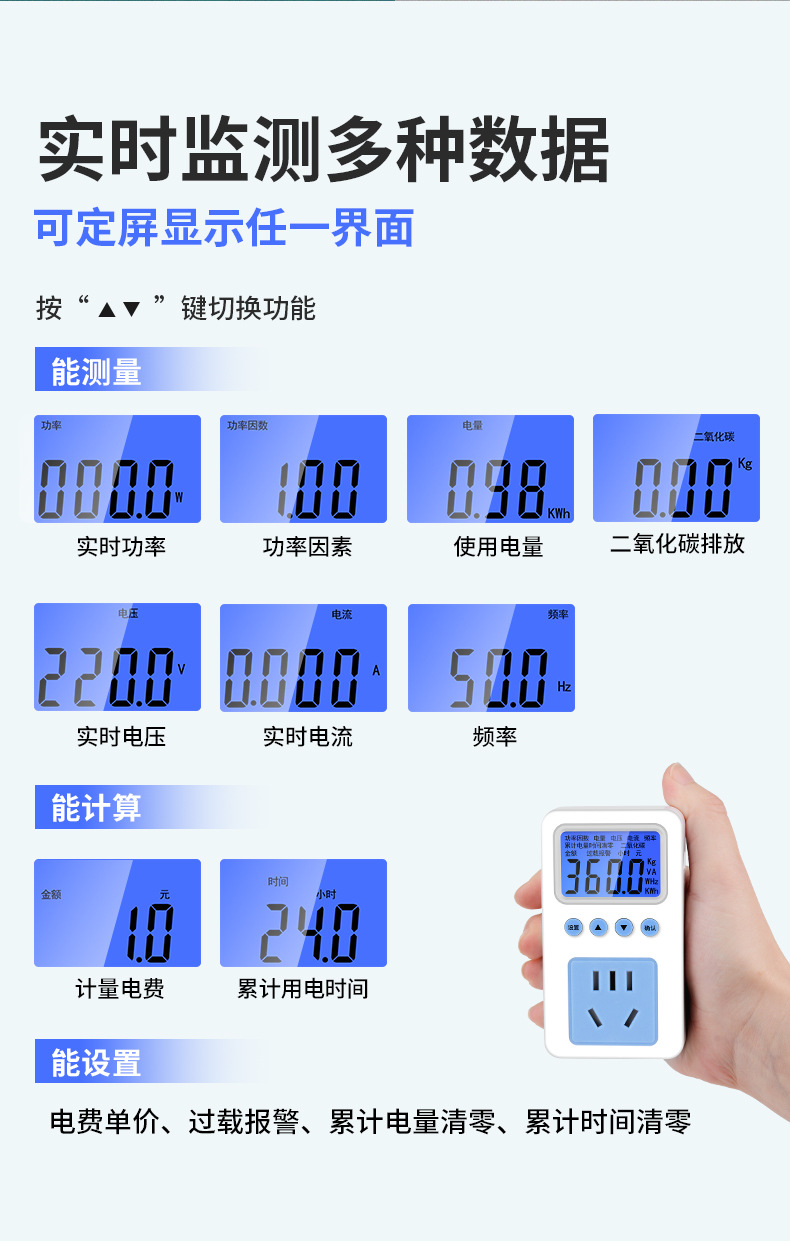 蓝腾计量插座家用电表电费显示电力监测器电量测试仪功率功耗电表详情4