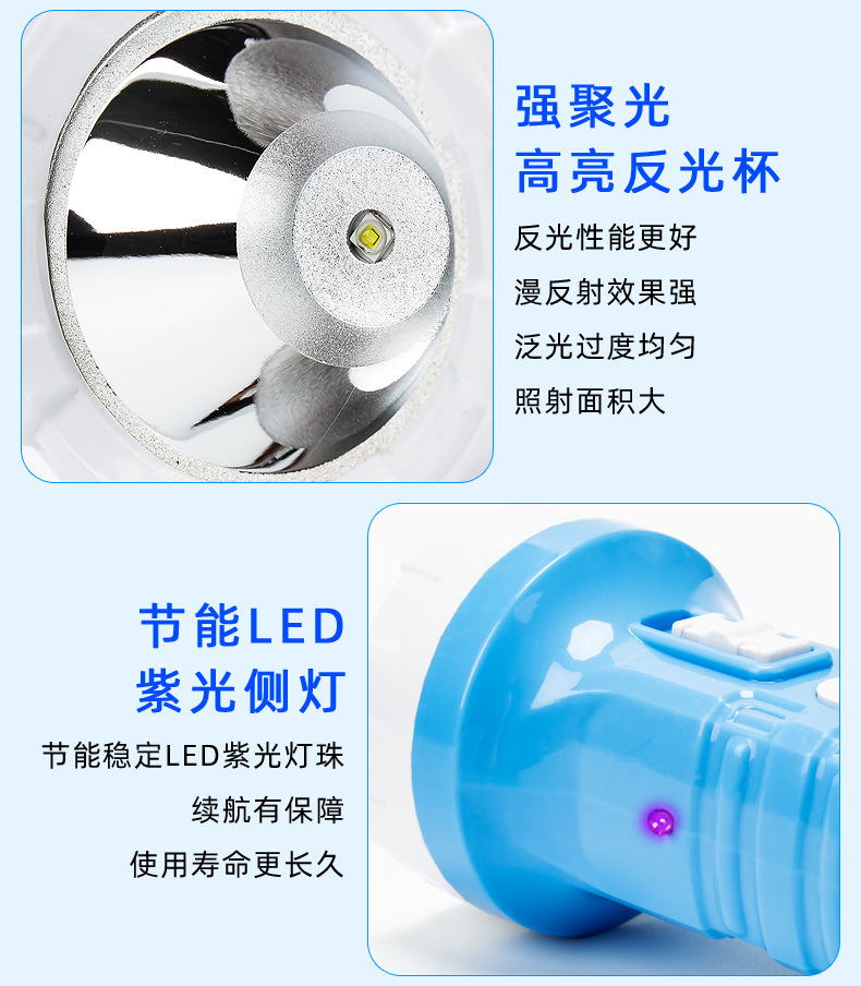 速森手电筒强光可充电家用迷你便捷小型多功能紫光验钞紫外线灯详情10
