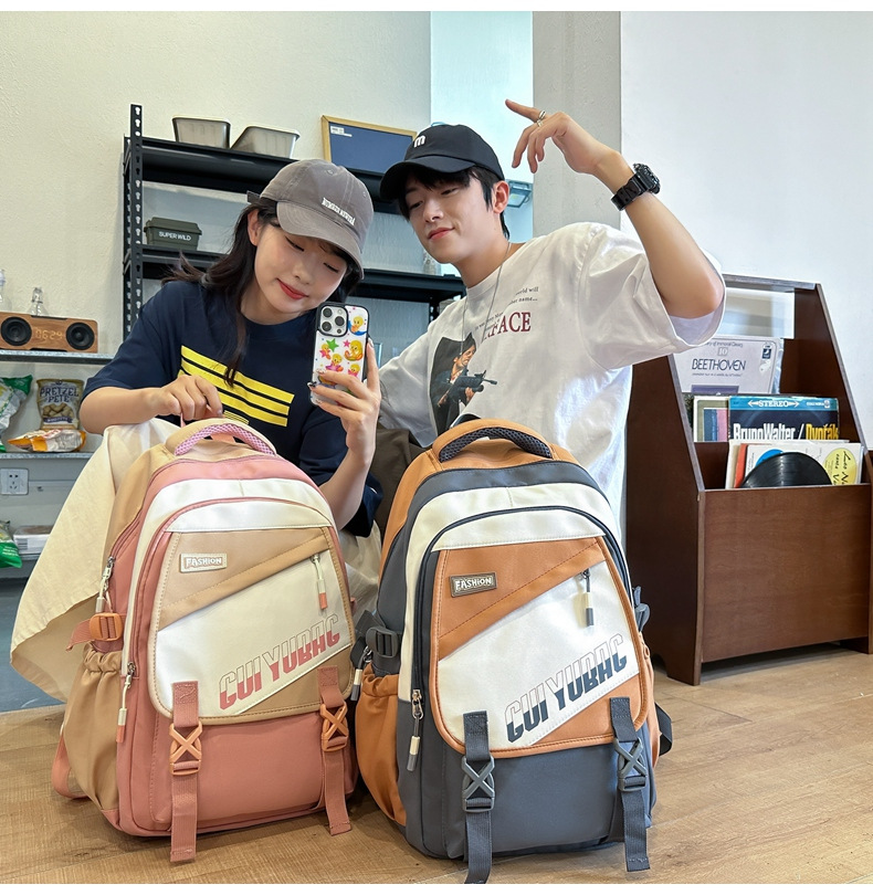 批发跨境双肩包韩版百搭书包撞色大学生高中大容量短途旅行背包详情24