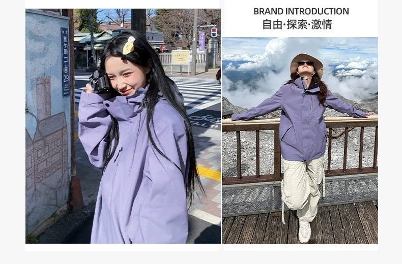骆陀同款冲锋衣女三合一户外防风防水保暖两件套小个子登山服男详情3