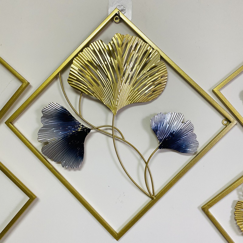 现代简约铁艺金属墙面挂画立体三联组合壁挂跨境热销装饰品银杏叶详情14