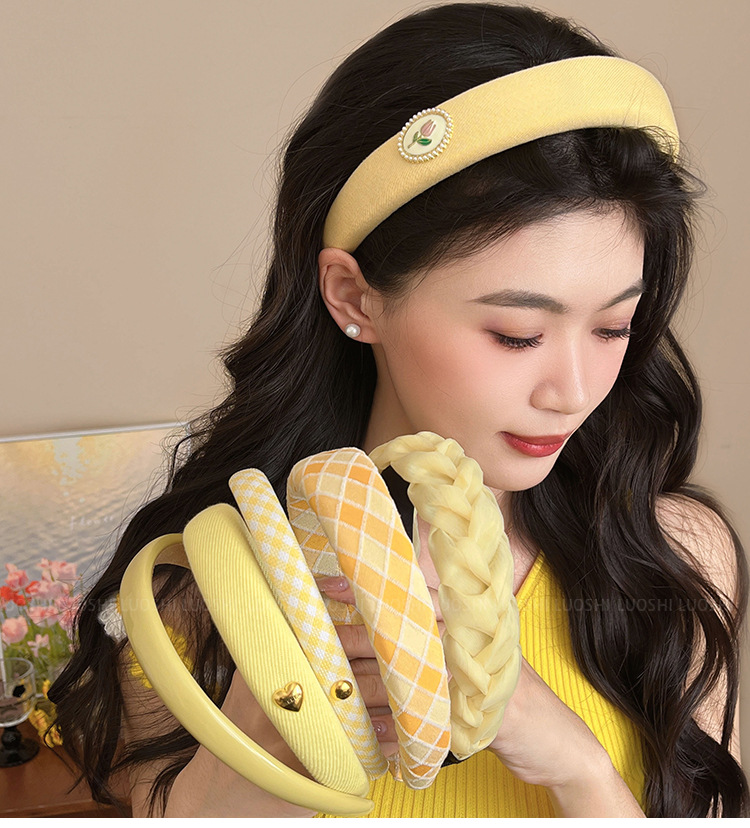 High top yellow hairband for women washing their faces and going out, a versatile sponge headband, wide-brimmed headwear, and a new hairpin for pressing hair pic 2