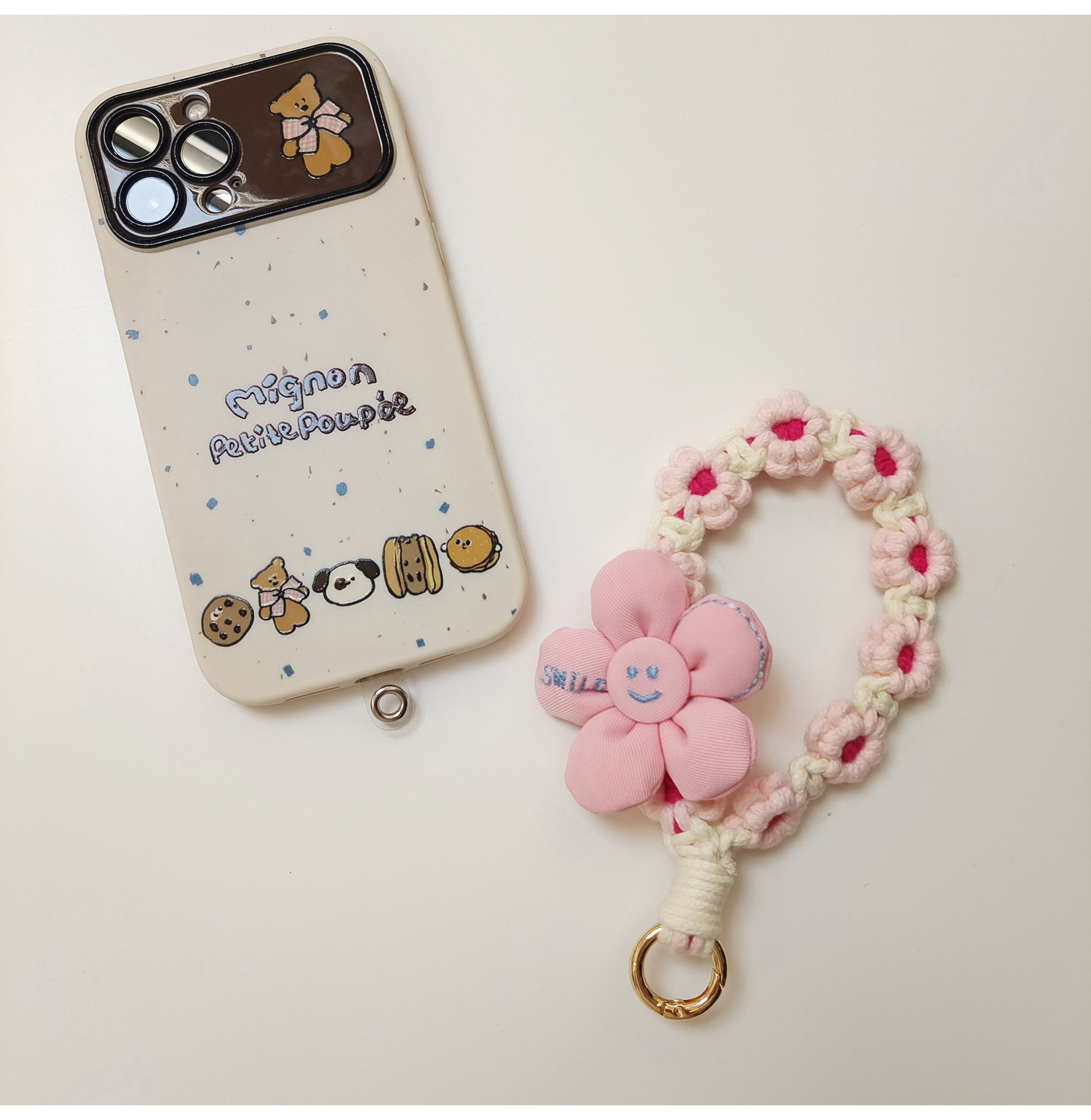 日韩可爱手工编织花朵钥匙扣手机挂件立体花花手腕挂绳手作礼品女详情17