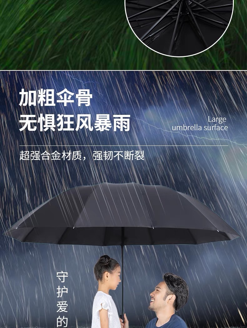 超大3-4人雨伞高级感折叠伞黑胶防晒晴雨伞加固遮阳伞印刷广告伞详情6